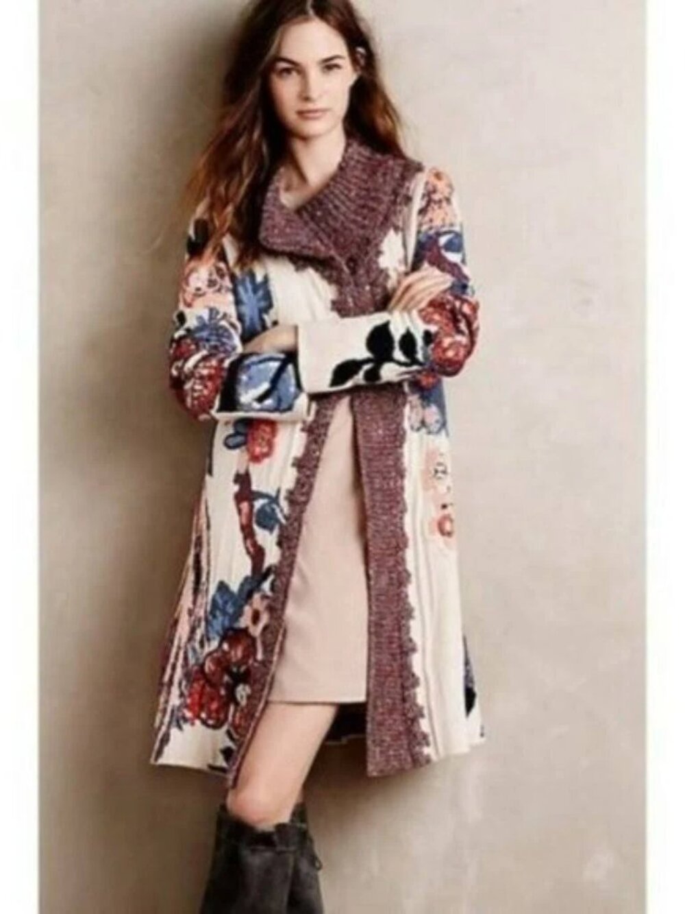 RARE Anthropologie Sleeping on Snow Embroidered Foret Cardigan - Large
